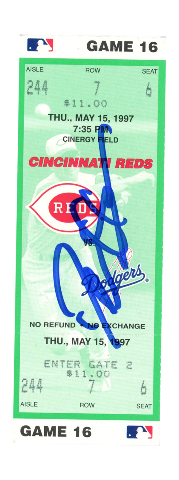 Deion Sanders Autographed Cincinnati Reds Game Ticket Stub 5/15/1997 BAS