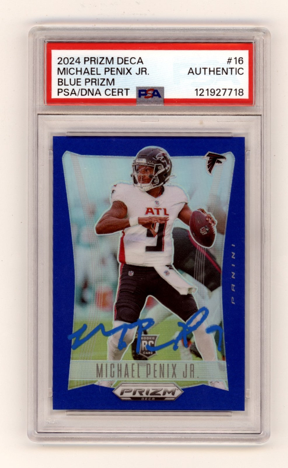 Michael Penix Jr. 2024 Panini Prizm Deca Signed Blue Prizm RC #112/149 PSA