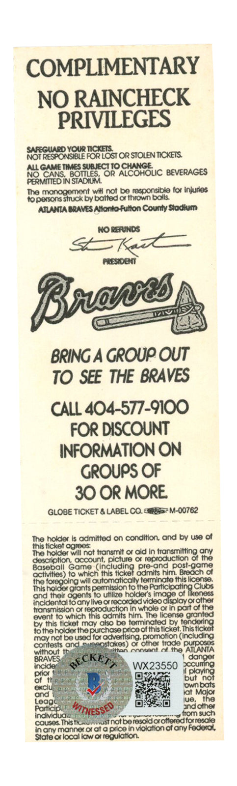 Deion Sanders Signed Atlanta Braves 5/7/1991 Ticket Beckett BAS