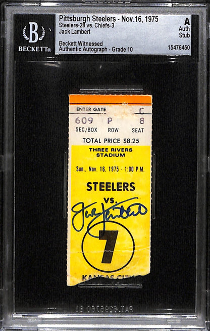 Jack Lambert Signed Pittsburgh Steelers 11/16/1975 Slabbed Ticket Stub BAS