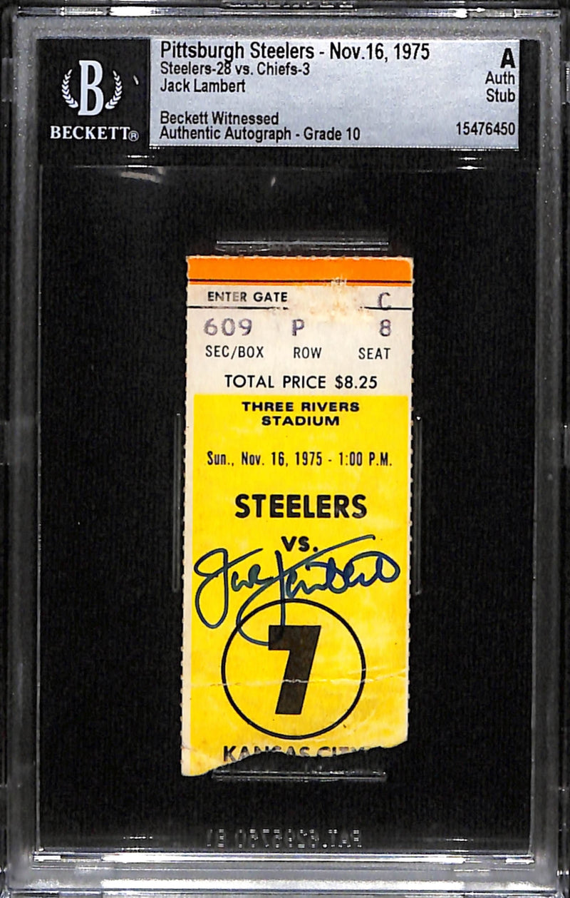 Jack Lambert Signed Pittsburgh Steelers 11/16/1975 Slabbed Ticket Stub BAS