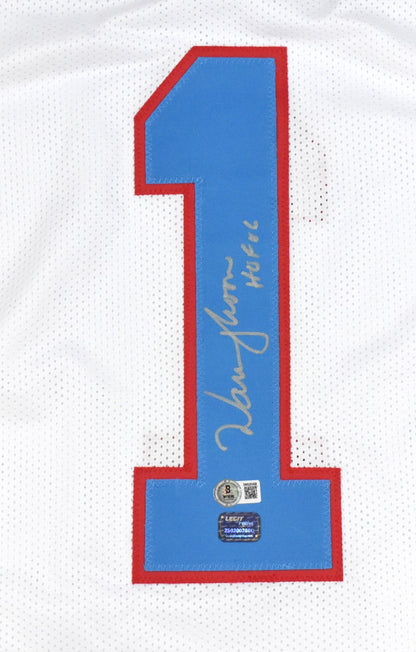 Warren Moon Autographed Houston Oilers Custom Jersey - HOF Inscribed