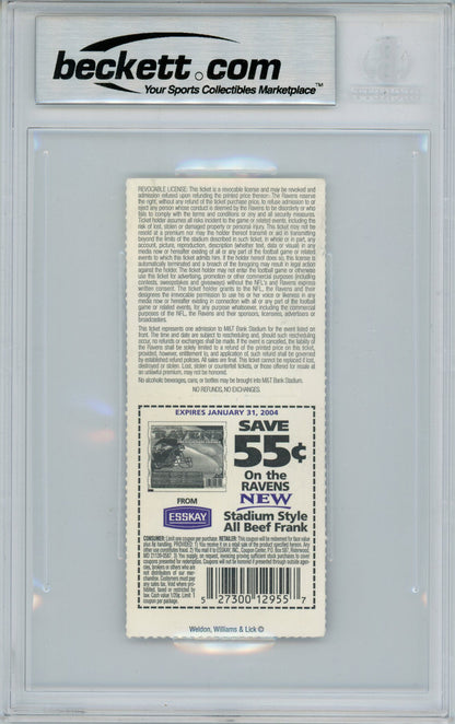 Ray Lewis Signed 9/14/2003 vs Browns Game Ticket - Beckett Slabbed