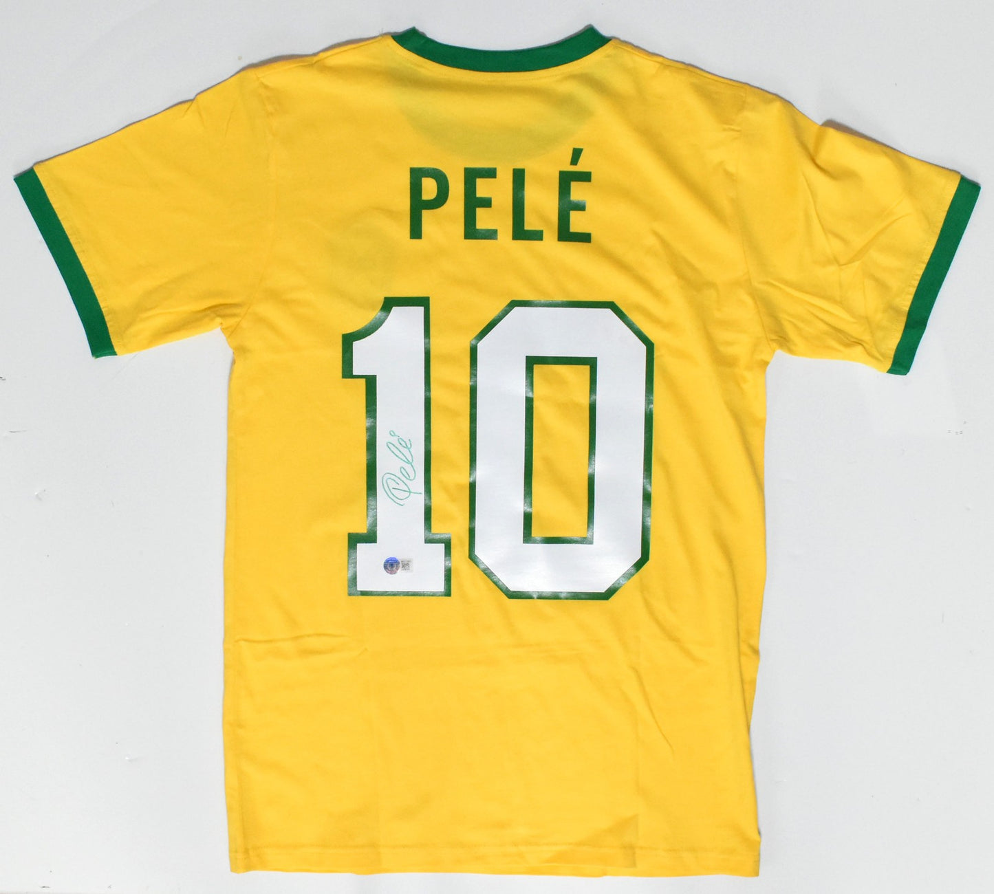 Pele Autographed Brazil Home Soccer Jersey