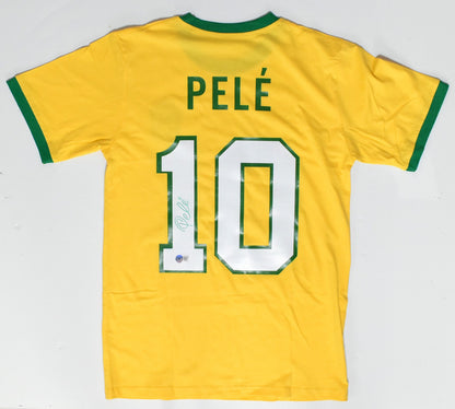 Pele Autographed Brazil Home Soccer Jersey