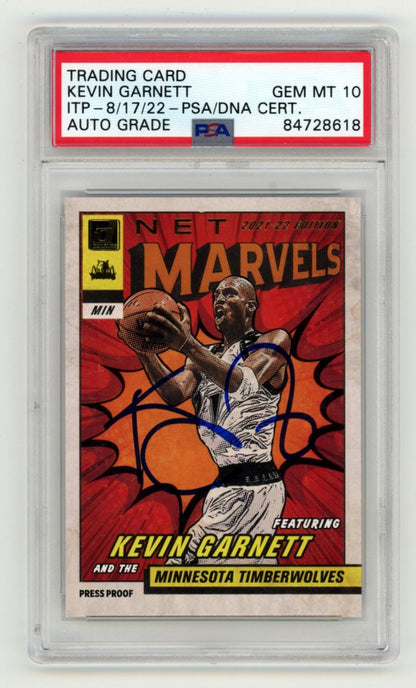 Kevin Garnett Signed 2021-22 Donruss Net Marvels Gold Press Proof Card PSA 10