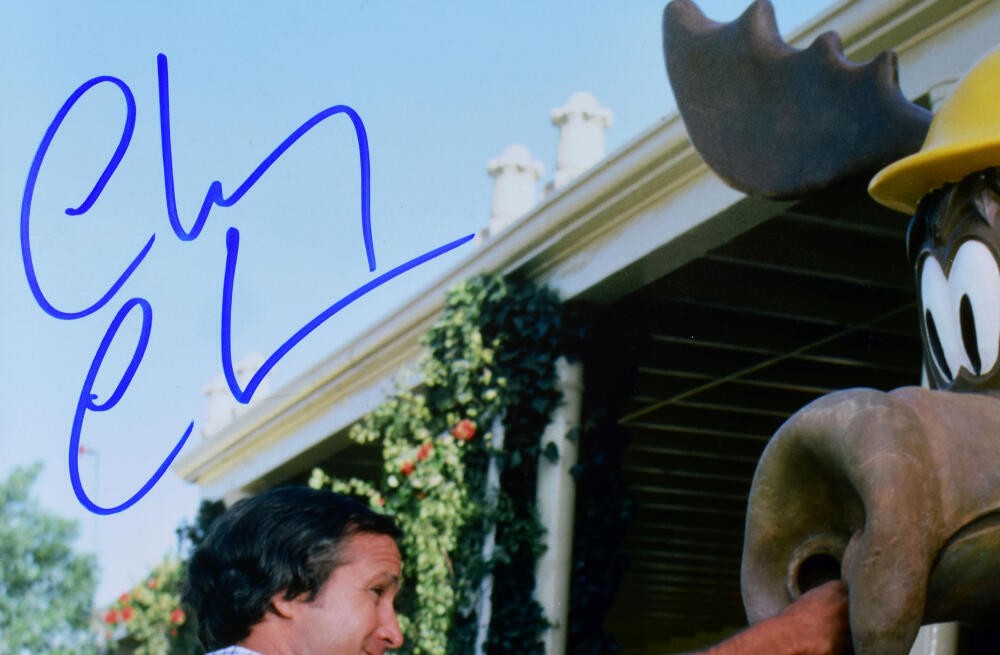 Chevy Chase Signed National Lampoon's Vacation 16x20 Punching Moose Photo