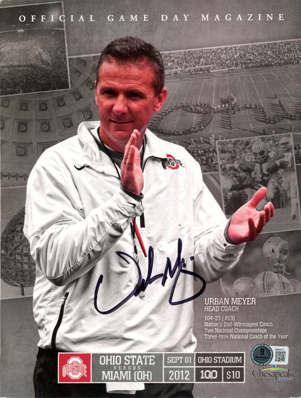 Urban Meyer Autographed 9/1/2012 Ohio State Gameday Magazine (BAS)