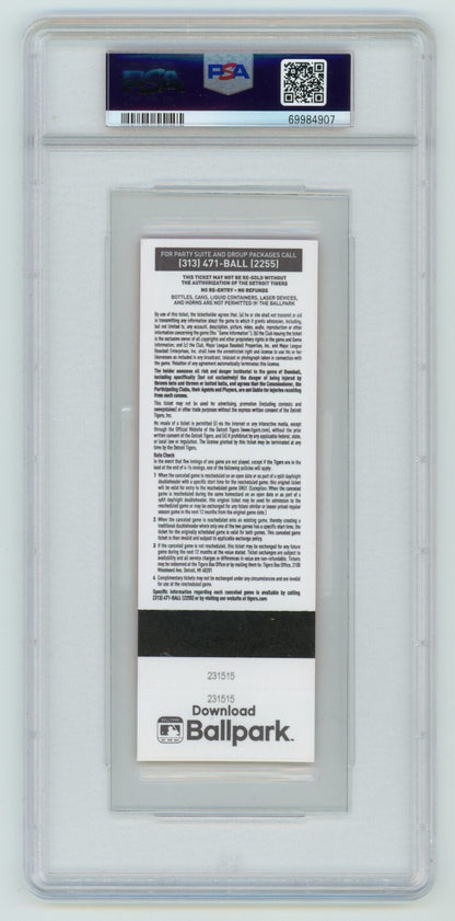 Miguel Cabrera Signed 3000th Hit Ticket w/ Inscription PSA 9/10