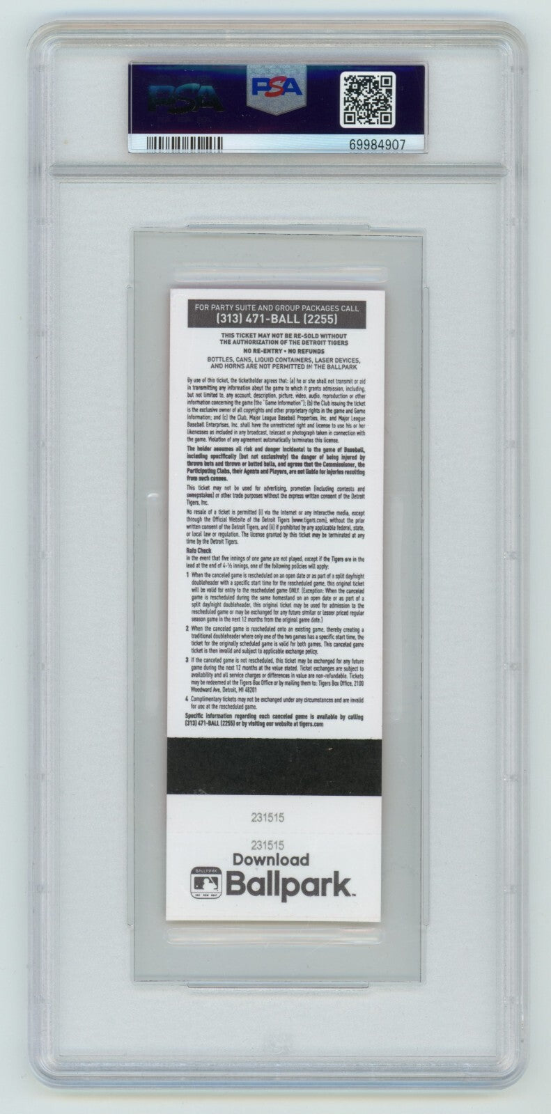 Miguel Cabrera Signed 3000th Hit Ticket w/ Inscription PSA 9/10