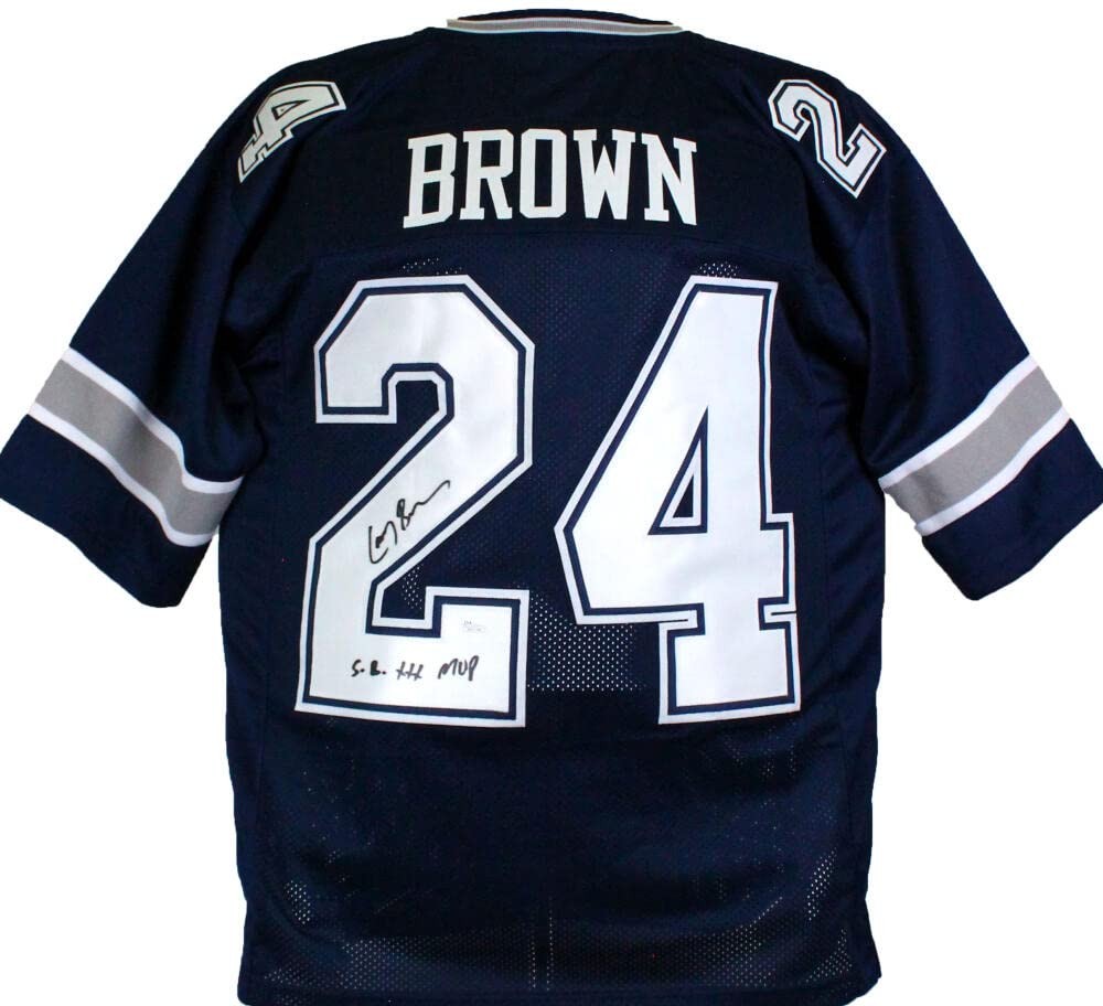 Larry Brown Signed Blue Custom Jersey with SB MVP Inscription