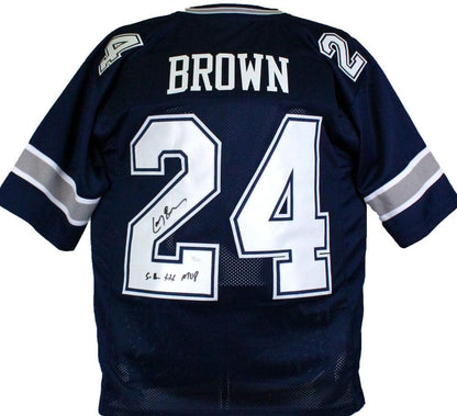 Larry Brown Signed Blue Custom Jersey with SB MVP Inscription