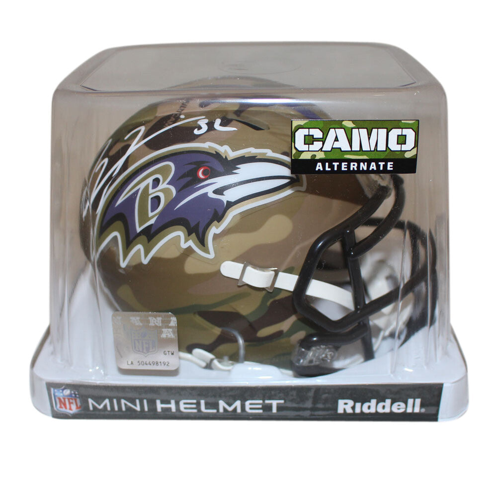 Ray Lewis Baltimore Ravens Autographed Camo Speed Mini Helmet Beckett
