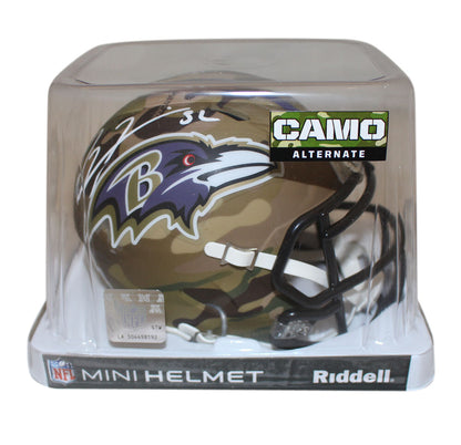 Ray Lewis Baltimore Ravens Autographed Camo Speed Mini Helmet Beckett