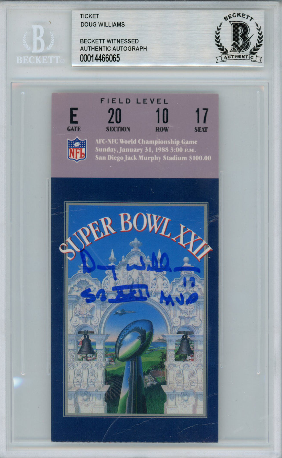 Doug Williams Autographed Super Bowl XXII Ticket SB MVP Inscription BAS Slab