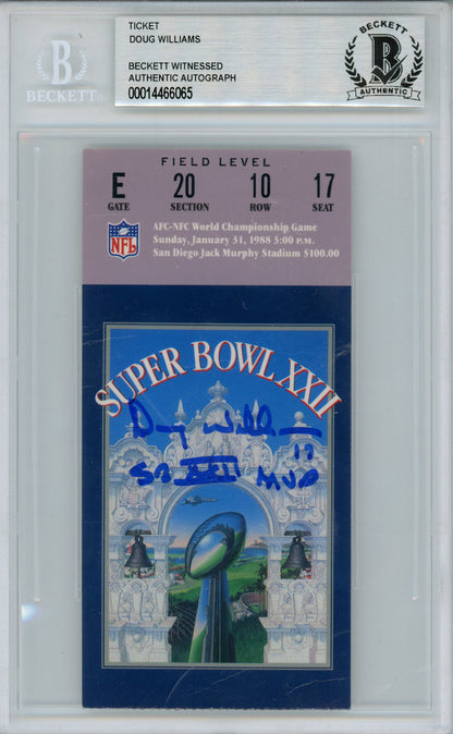 Doug Williams Autographed Super Bowl XXII Ticket SB MVP Inscription BAS Slab