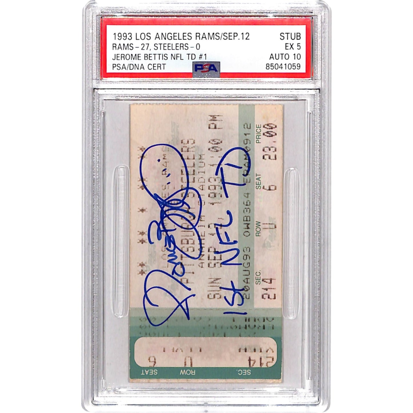 Jerome Bettis Signed Pittsburgh Steelers 1st NFL TD Ticket Stub PSA