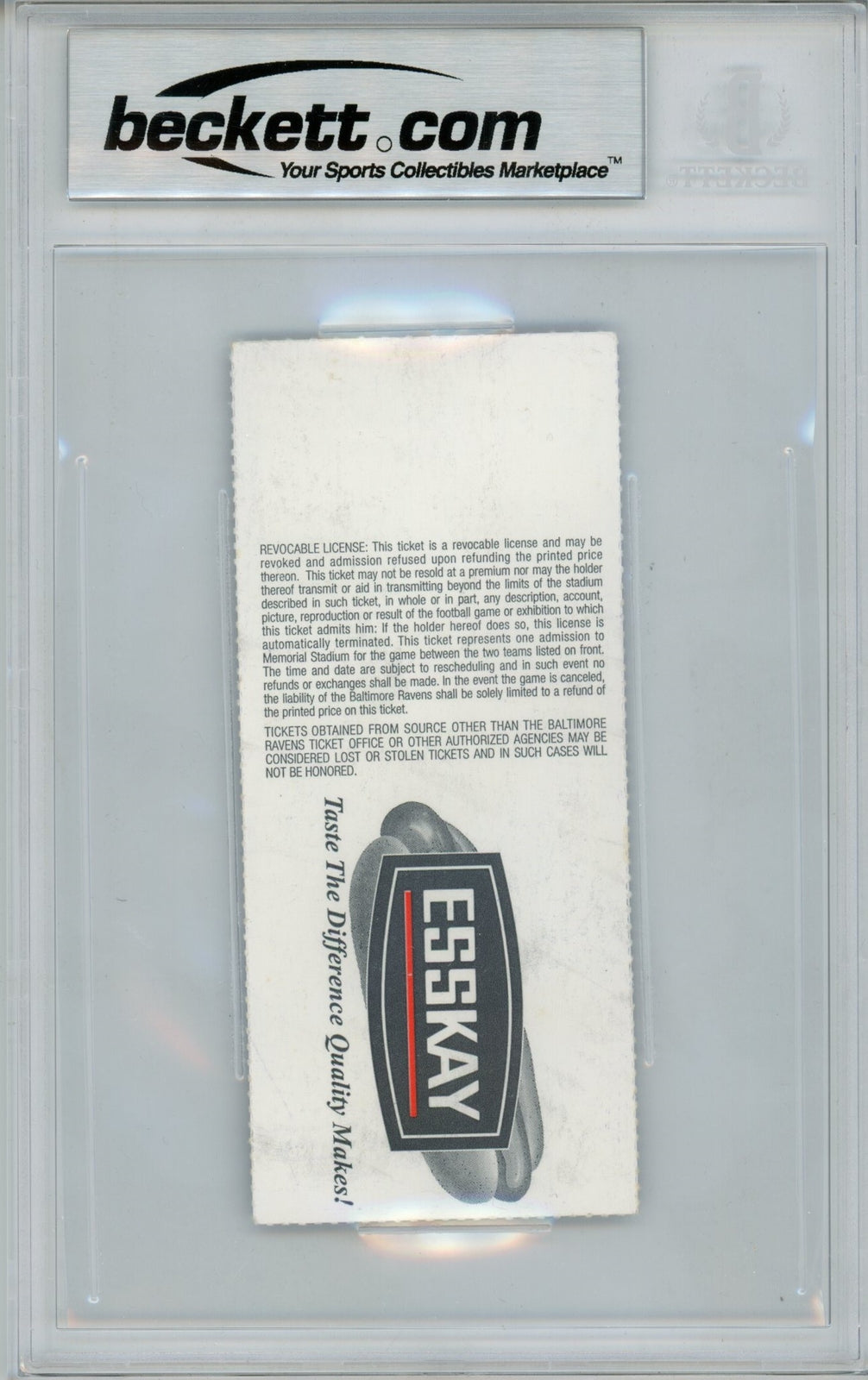 Ray Lewis Signed Baltimore Ravens Ticket Stub 10/6/96 vs Patriots BAS Slab