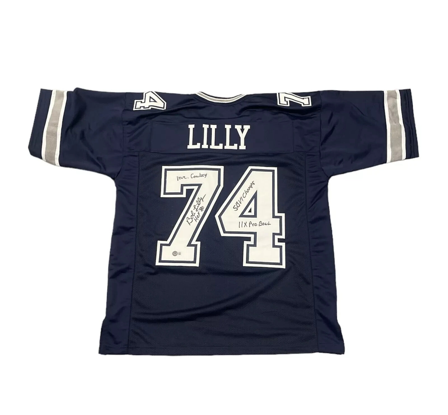 Bob Lilly Signed Dallas Cowboys Navy Custom Jersey (4 Inscriptions) BAS