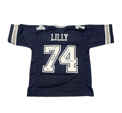 Bob Lilly Signed Dallas Cowboys Navy Custom Jersey (4 Inscriptions) BAS