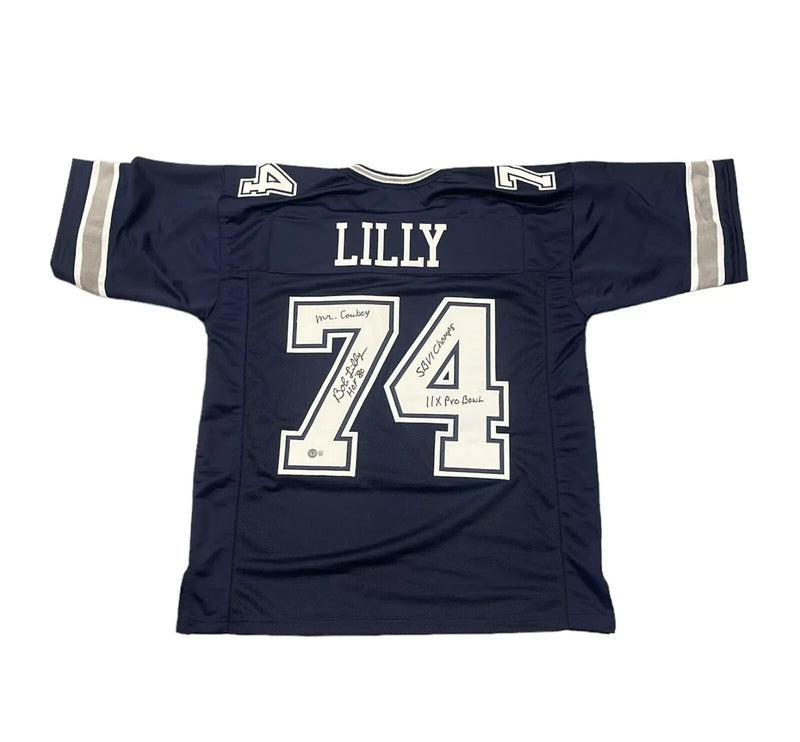 Bob Lilly Signed Dallas Cowboys Navy Custom Jersey (4 Inscriptions) BAS