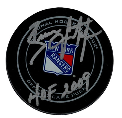 Brian Leetch Signed New York Rangers Official Puck HOF 2009 Beckett BAS