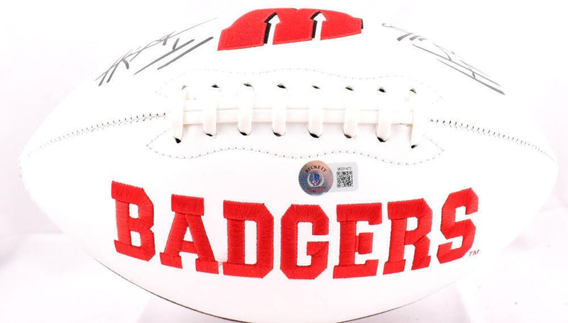 Derek, TJ & JJ Watt Autographed Wisconsin Badgers Logo Football
