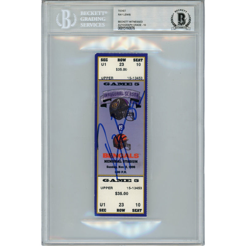 Ray Lewis Autographed Baltimore Ravens 11/03/96 Full Ticket Stub BAS Slabbed