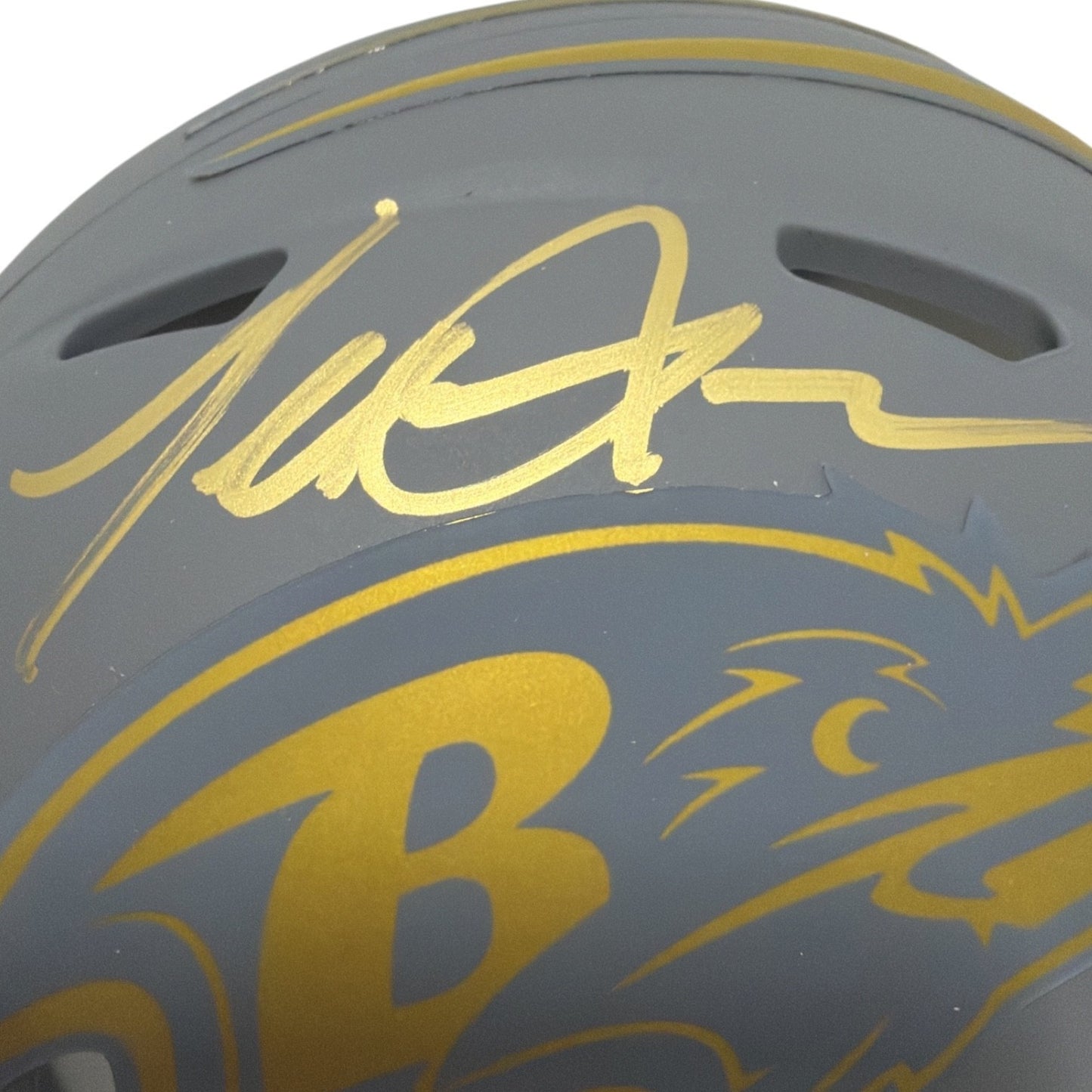 Terrell Suggs Autographed Baltimore Ravens Slate Mini Helmet