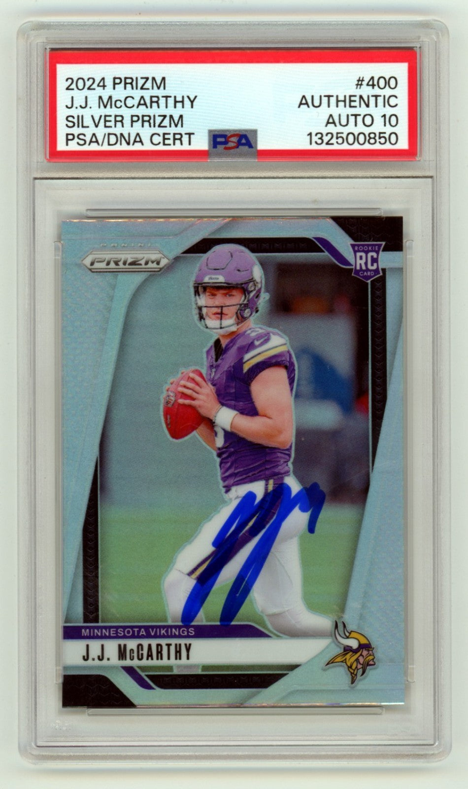 J.J. McCarthy Signed Rookie Card - 2024 Panini Prizm Silver Prizm PSA 10
