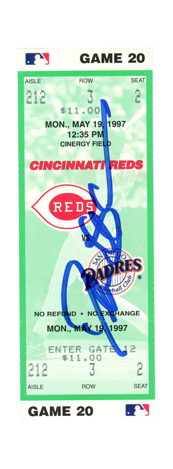 Deion Sanders Signed Cincinnati Reds Ticket Stub 5/19/1997 BAS