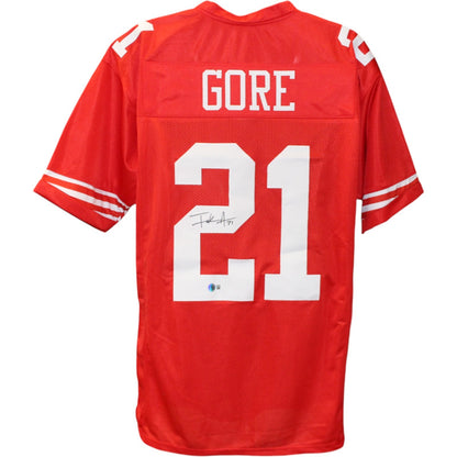 Frank Gore Autographed Pro Style Red Jersey (Beckett Witnessed)