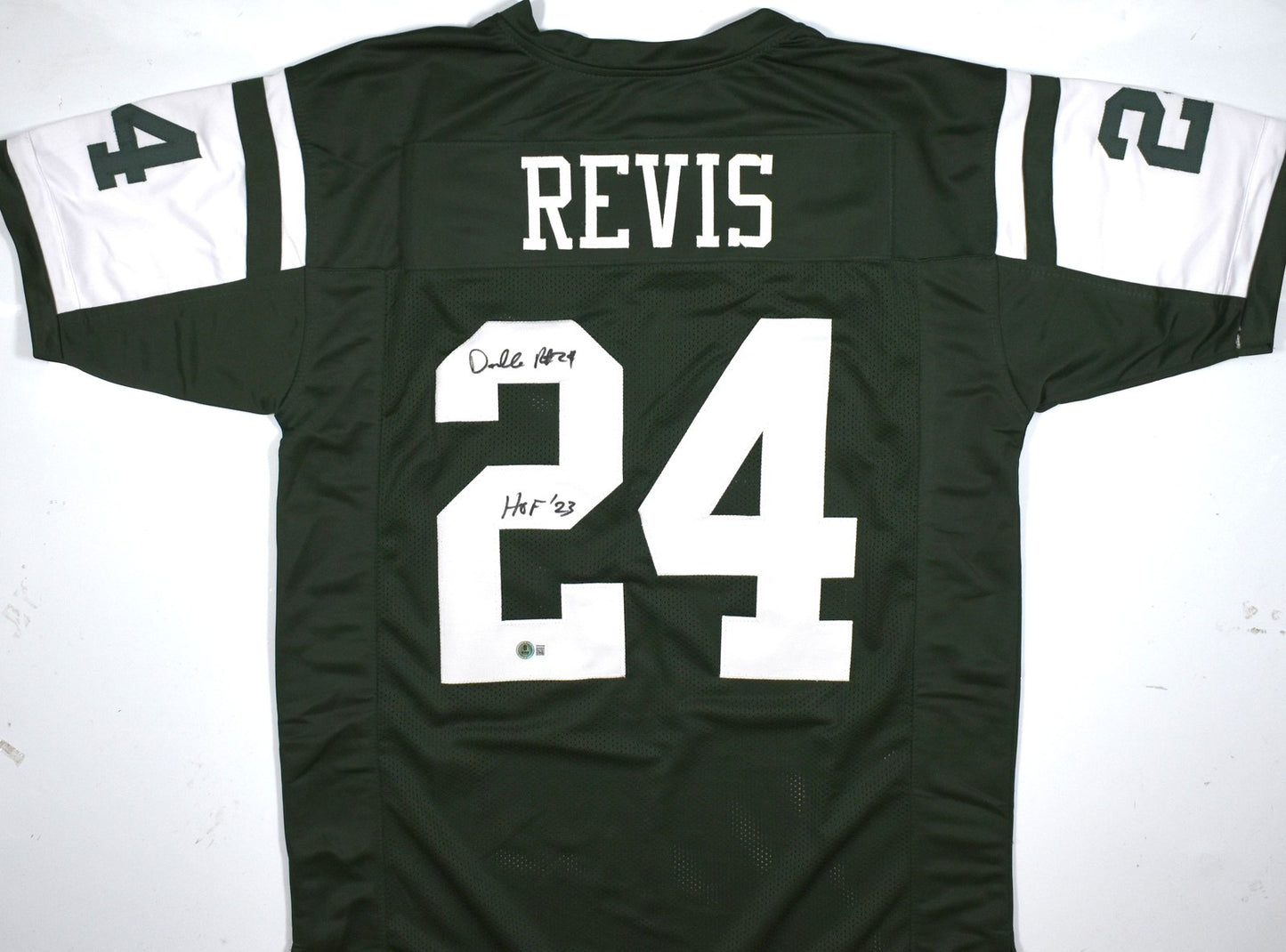 Darrelle Revis Autographed Green Custom Jersey with HOF Inscription