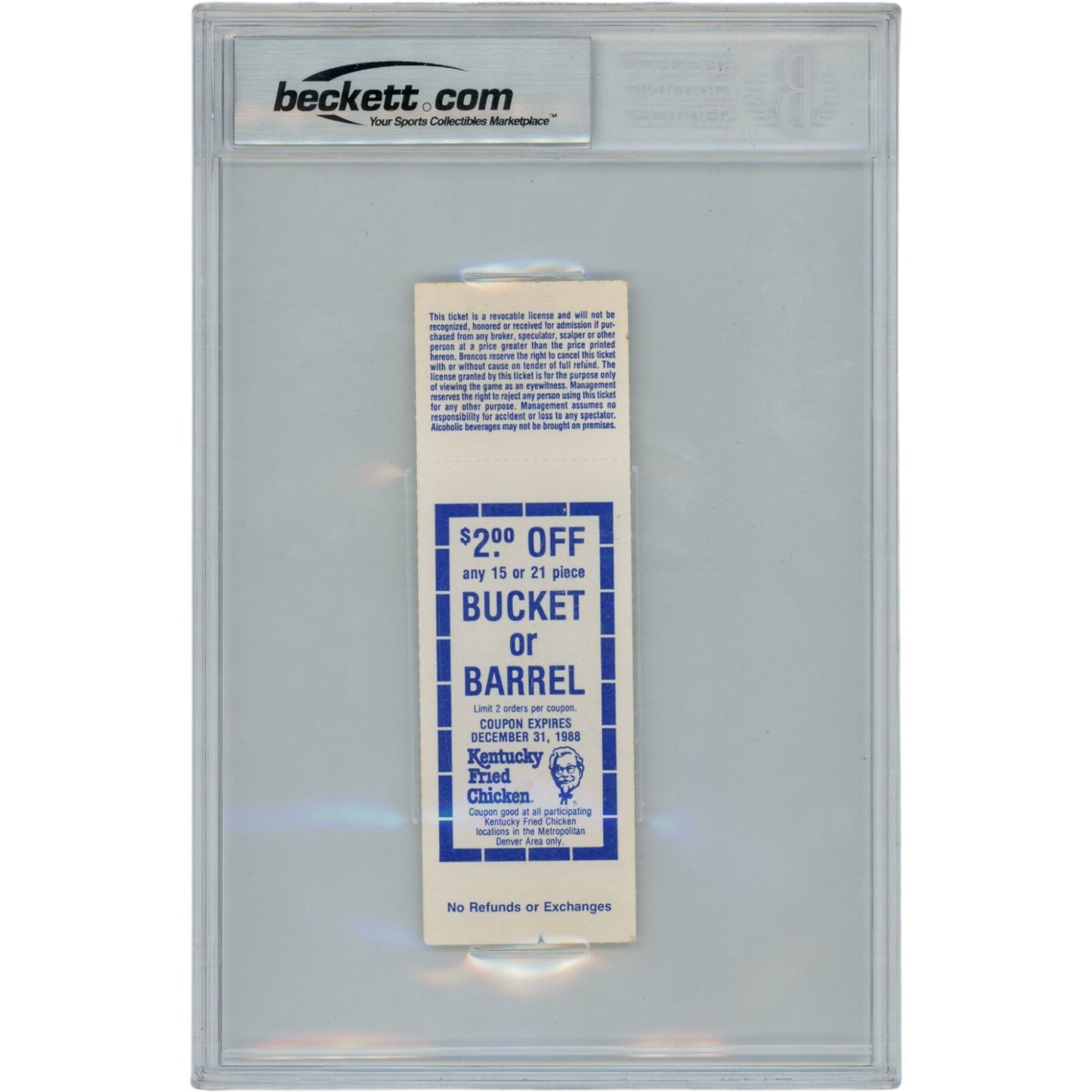 Tony Dorsett Signed Denver Broncos 12/17/88 Authenticated Ticket Stub