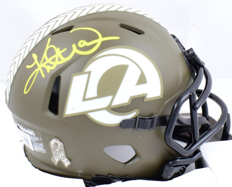 Kurt Warner Autographed Los Angeles Rams Salute to Service Mini Helmet