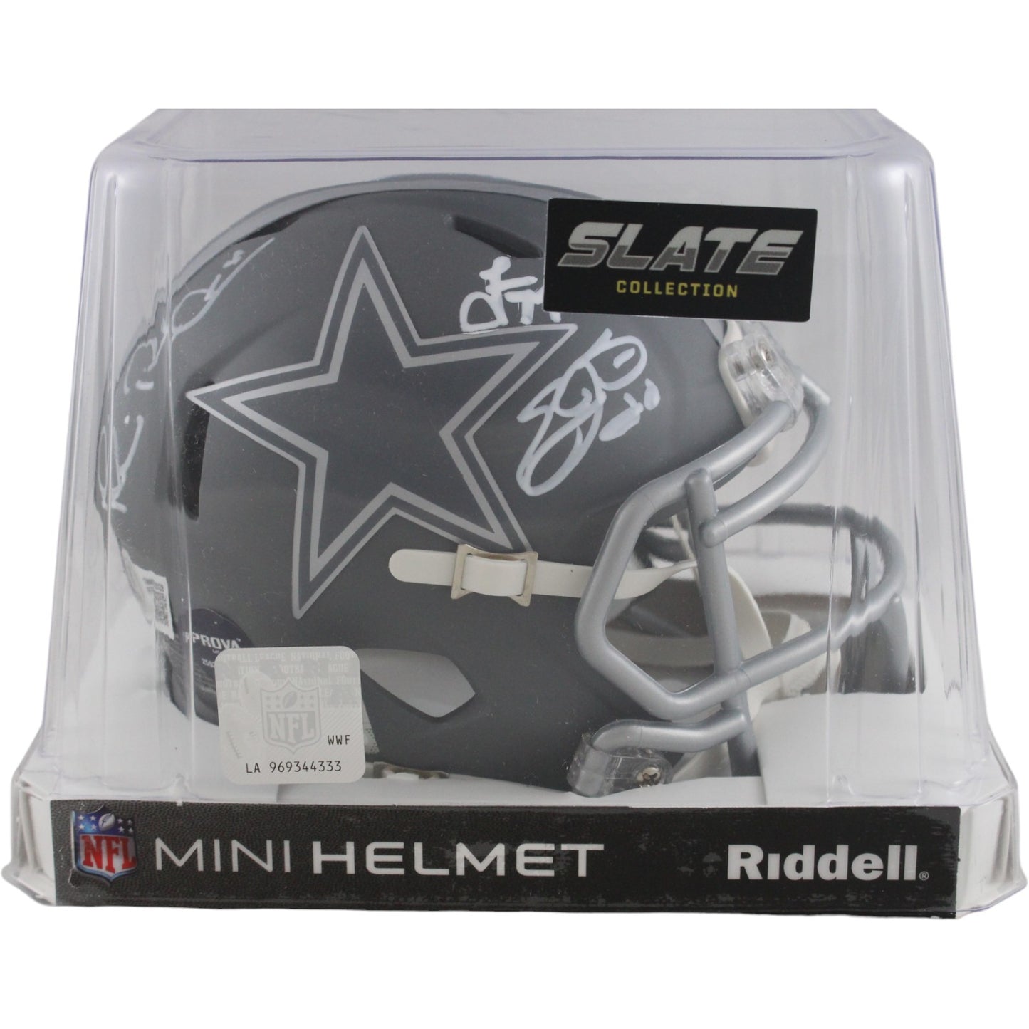 Troy Aikman, Emmitt Smith & Michael Irvin Signed Dallas Cowboys Slate Mini Helmet