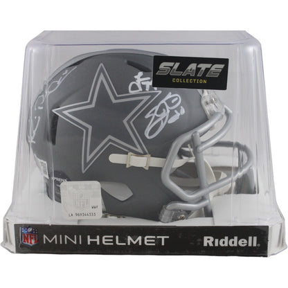 Troy Aikman, Emmitt Smith & Michael Irvin Signed Dallas Cowboys Slate Mini Helmet
