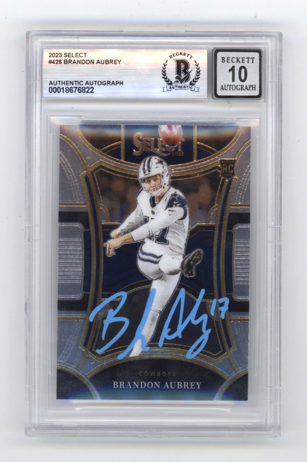 Brandon Aubrey 2023 Panini Select Suite Level RC Signed BGS 10 Auto Card