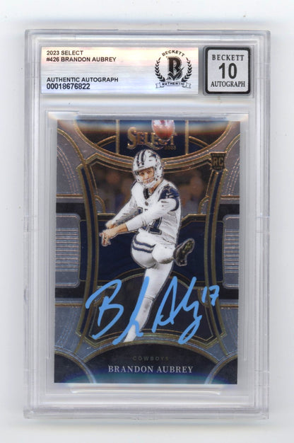 Brandon Aubrey 2023 Panini Select Suite Level RC Signed BGS 10 Auto Card