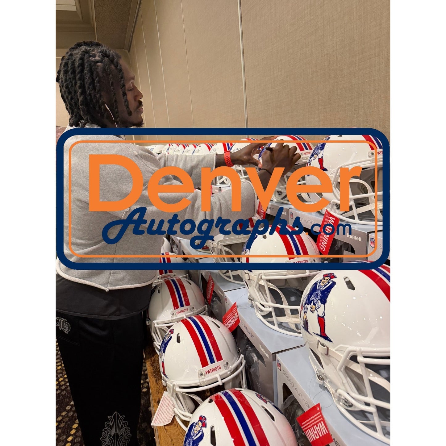 AJ Brown Signed New England Patriots Throwback Authentic Helmet
