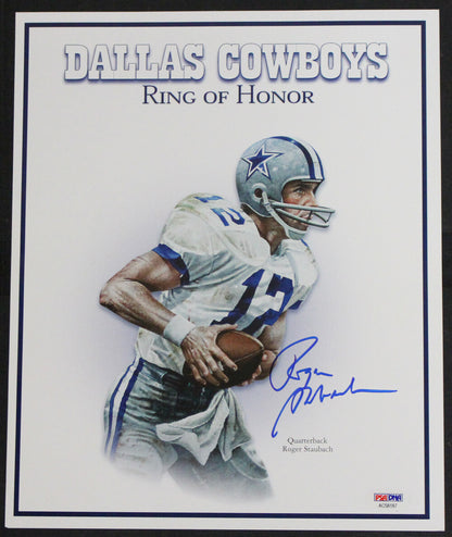Roger Staubach Signed Dallas Cowboys Ring of Fame 11.5x9.5 Print