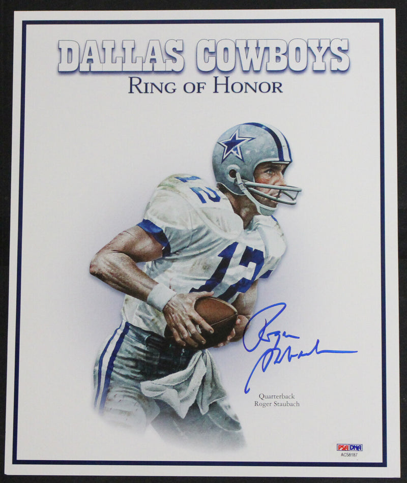 Roger Staubach Signed Dallas Cowboys Ring of Fame 11.5x9.5 Print