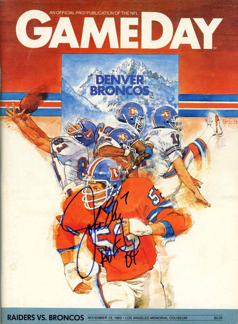 John Elway Autographed 11/13/1983 Gameday Program (HOF Inscription) Beckett