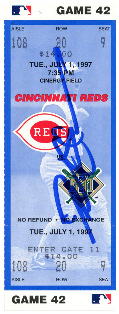 Deion Sanders Autographed Cincinnati Reds vs Brewers 7/1/1997 Ticket Stub BAS