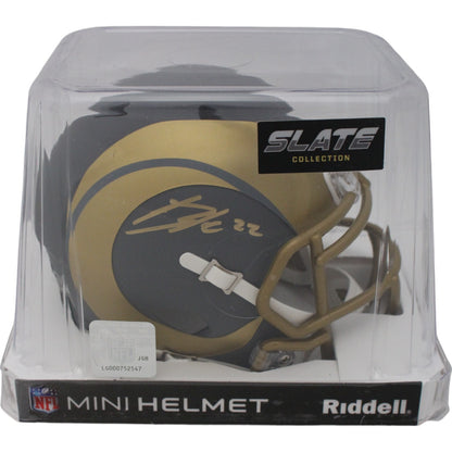 Blake Corum Los Angeles Rams Autographed Slate Mini Helmet Beckett COA