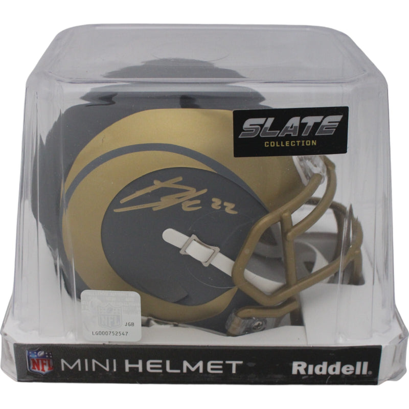 Blake Corum Los Angeles Rams Autographed Slate Mini Helmet Beckett COA