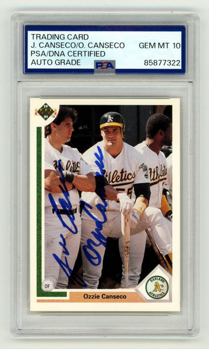 Jose and Ozzie Canseco Dual Signed 1991 Upper Deck #146 Card PSA 10
