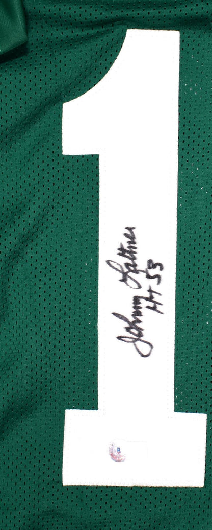 Johnny Lattner Signed Green Custom Jersey (HT 53 Inscription)