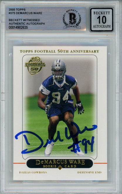 Demarcus Ware Signed Dallas Cowboys 2005 Topps #375 Card Beckett Auto 10