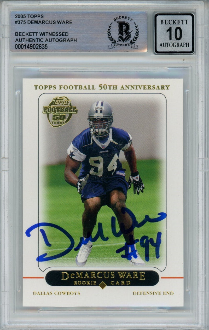 Demarcus Ware Signed Dallas Cowboys 2005 Topps #375 Card Beckett Auto 10